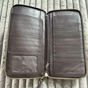 Vintage Eddie Bauer Brown Leather Document Passport Wallet 9.5"X5" Zip Around